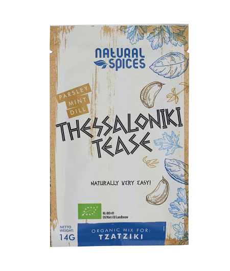 zakje biologische kruiden voor Griekse tzatziki dip van Natural Spices